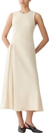 Lafayette 148 New York Pleat Front Asymmetric Linen-Blend Dress