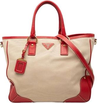 Prada Pre-owned Tote Bags, female, Beige, Size: ONE SIZE Pre-owned Canvas Tote Bag