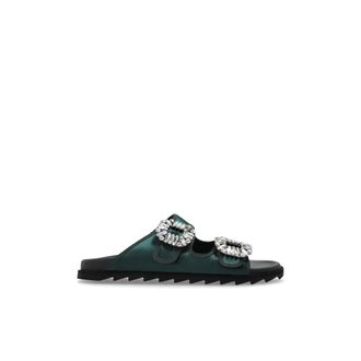 Roger Vivier Schoenen, Dames, Groen, 37 EU, Leer, Slidy Viv Flat Sandalen