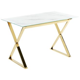 Beliani Beliani - Mesa De Comedor De Vidrio Templado Blanco Dorado 120 X 70 Cm Patas Metal Attica
