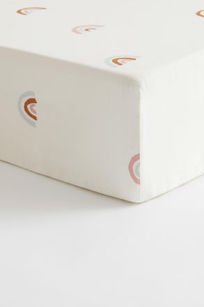 H&M Gemustertes Spannbettlaken aus Baumwolle - White