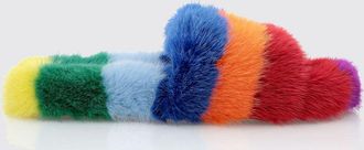 Philipp Plein Ciabatte slide in pelliccia con motivo a righe multicolor