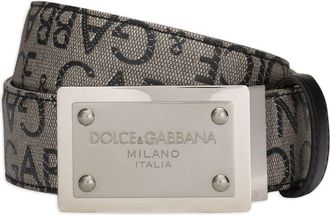 Dolce & Gabbana logo-plaque jacquard belt - men - Calf Leather/Polyurethane/Calf Leather/Cotton/Polyester - 90 - Neutrals