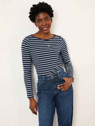 Fat Face FatFace Breton Navy Striped 100% Cotton T-Shirt