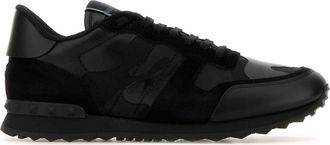 Valentino Garavani Black Fabric And Leather Rockrunner Camouflage Sneakers