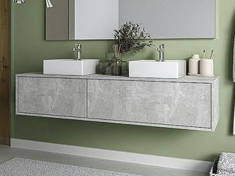 Vente-Unique Mobile per bagno sospeso con lavabo doppio L150 cm Grigio calcestruzzo - ISAURE II