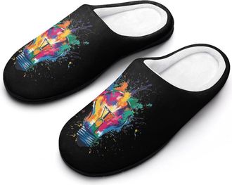 Generic Colorful Light Bulb Mens Slippers Slip On Comfortable Fleece Cotton House Shoes Winter
