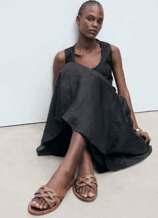 Mango Sandali pelle fascia intrecciata marrone medio - Donna - 35 - MANGO