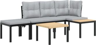 vidaXL Bancos De Jard&iacute;n Cojines 4 Pzas Acero Recubrimiento Polvo Negro Vidaxl