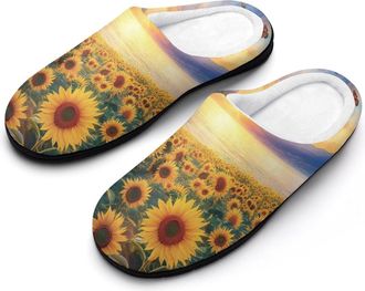 Generic Sunflower Sunset Landscape Mens Slippers Comfortable And Non-slip Cotton Slipper Shoe for House