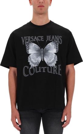 Versace Jeans Couture Black Butterfly Logo Printed T-Shirt