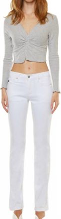 Kancan Mid Rise White Bootcut Jeans With Side Slit