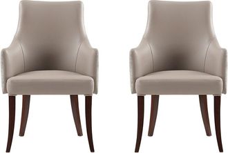 Manhattan Comfort Set Of 2 Connie Leatherette & Velvet Dining Armchairs With Beech Wood Legs