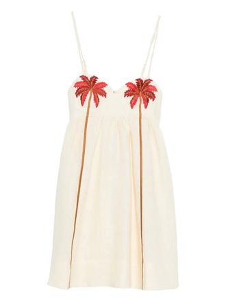 Farm Rio palm tree-embroidered mini dress - Neutrals