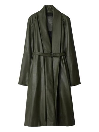 Burberry Leren jas met ceintuur - Groen