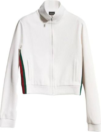Gucci Hoodies & sweatvesten, Dames, Wit, XS, Katoen, Rib katoenen rits sweatshirt met Web