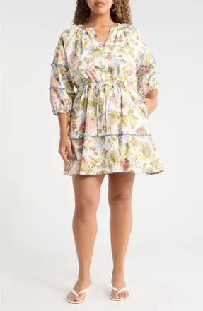 Sugarlips Pany Floral Dabria Cotton Dress in Pink-Green-Blue at Nordstrom, Size 3 X