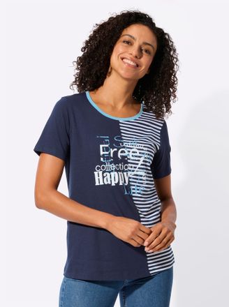 Casual Looks Rundhalsshirt CASUAL LOOKS Rundhals-Shirt, Damen, Gr. 36, marine, himmelblau, bedruckt, 50% Baumwolle, 50% Modal, bedruckt, gemustert, gestreift, mehr