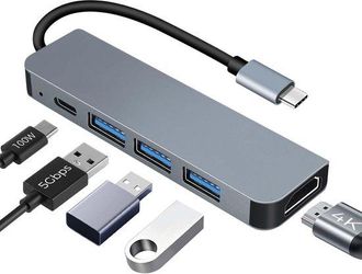 No Brand Concentrador Usb-c - Compatible Con Hdmi 4k - Carga Pd De 100 W - M&uacute;ltiples Puertos De Datos De 5 Gbps - Estaci&oacute;n De Acoplamiento Usb-c 5 En 1 - Adapt