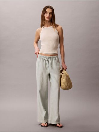 Calvin Klein Jeans Calvin Klein Womens Linen Blend Drawstring Wide Leg Pants - Blue - XL