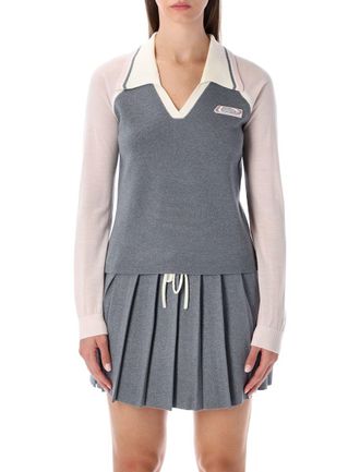Casablanca Merino Lurex Long-Sleeve Tennis Polo