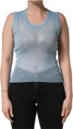 Dolce & Gabbana Sleeveless Tops, female, Blue, Size: 2XS Ribbed Sleeveless Tank Top