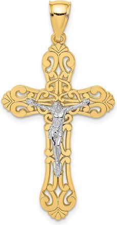 Diamond2Deal 10k Yellow Gold Rhodium Crucifix Scrolled Tips Charm