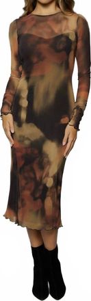 Lost + Wander Luminous Shadow Power Mesh Midi Dress In Brown Multi