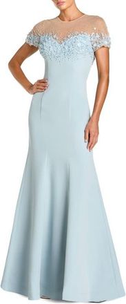 Mac Duggal Womens Mermaid Crepe Gown With Beaded Illusion Neck in Powder Blue at Nordstrom, Size 14