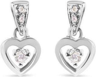 House of Brilliance 14K White Gold 1/6 Cttw Diamond Dangle Heart Stud Earrings at Nordstrom