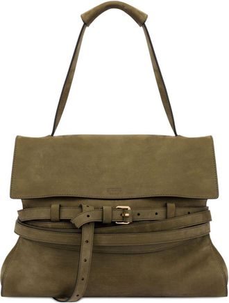 Moschino Structured Olive Green Foldover Top Bag
