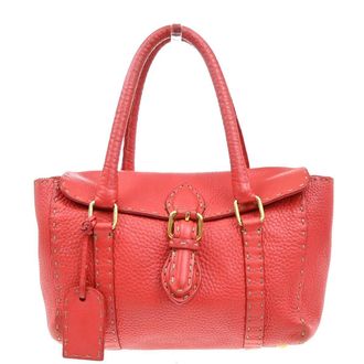 Fendi Selleria Linda Satchel Pebbled Leather Red Leather Handbag (Pre-Owned)