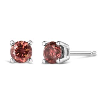 House of Brilliance 14K White Gold 1/2 Cttw Round Brilliant Cut Lab Grown Pink Diamond 4-Prong Classic Solitaire Earrings