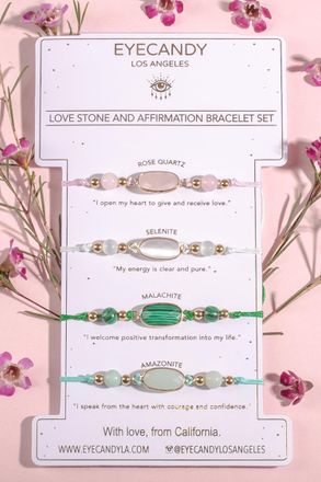 Eyecandy LA Love Stone and Affirmation Bracelet Set