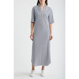 Frank & Eileen Emma Johnny Collar Maxi Dress in White And Navy Stripe at Nordstrom, Size X-Small