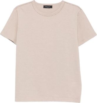 Fabiana Filippi Katoenen T-shirt met versierde halslijn - Dames - T-shirts - Beige - M - Katoen - Tops