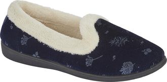 Jo & Joe Ladies Velour Slip On Faux Fur Collar Slippers (Navy, UK Footwear Size System, Adult, Women, Numeric, Medium, 6)