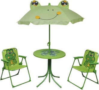 vidaXL Vidaxl - Set Mesa Y Sillas De Jard&iacute;n Infantil 3 Pzas Con Sombrilla Verde