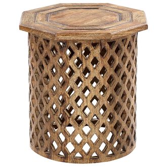 Beliani Mesa Auxiliar De Madera De Mango Oscura 32 Cm Tablero Geom&eacute;trico Khanpur