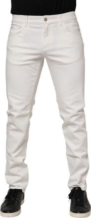 Dolce & Gabbana Off White Cotton Stretch Slim Fit Denim Mens Jeans (Pre-Owned)