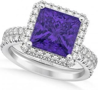 Allurez Tanzanite & Diamonds Princess-Cut Halo Bridal Set 14K White Gold (3.74ct)