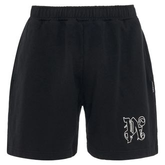 Palm Angels Mens Monogram Statement Black Sweat Shorts Cotton - Size X-Large