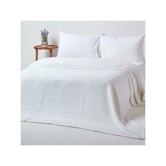 Homescapes Organic Cotton Waffle Blanket/ Throw White, 280 x 230 cm