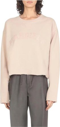 Maison Margiela Hoodies & sweatvesten, Dames, Roze, M, Katoen, Zwarte Geborduurde Logo Sweater
