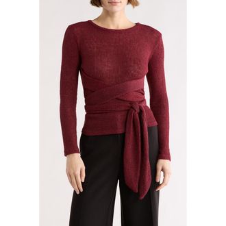 Go Couture Tie Front Knit Sweater in Chilli Oil at Nordstrom Rack, Size X-Large