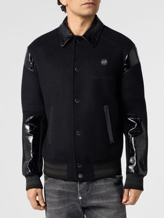 Philipp Plein Bomber Coster in lana e pelle con monogramma effetto cocco