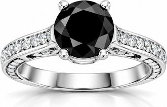 Pompeii3 2 1/4ct Vintage Black Diamond Engagement Ring 14K White Gold Size Selectable