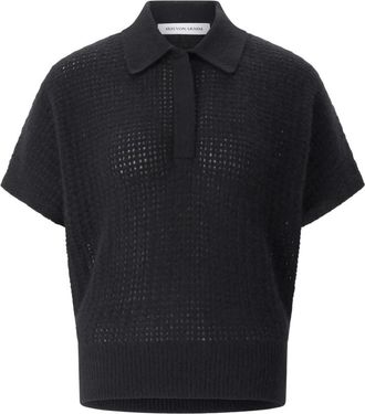Iris Von Arnim Polo Trui met Korte Mouwen - Dames - Cashmere truien - Zwart - S - Katoen - Truien & Vesten