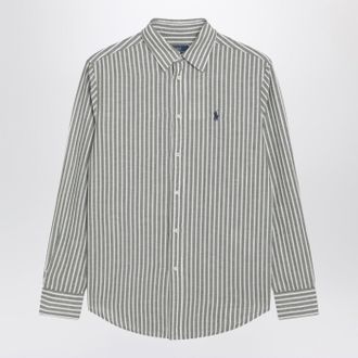 Polo Ralph Lauren Classic Fit Linen Shirt With Olive Green/White Stripes