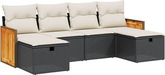 vidaXL Set De Sof&aacute;s De Jard&iacute;n 6 Piezas Y Cojines Rat&aacute;n Sint&eacute;tico Negro Vidaxl